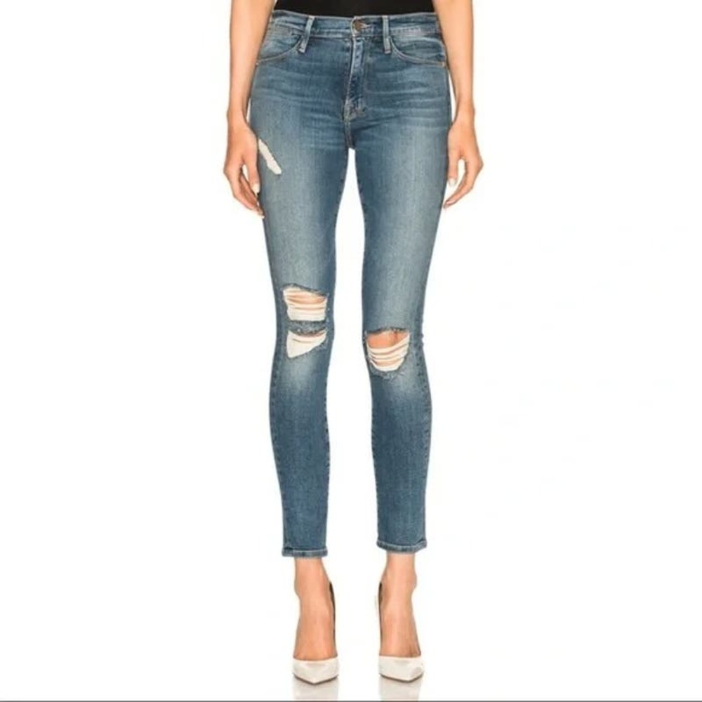 3/$20 FRAME Denim Navy Yard Cotton Blend Distressed Le High Skinny Jeans 26